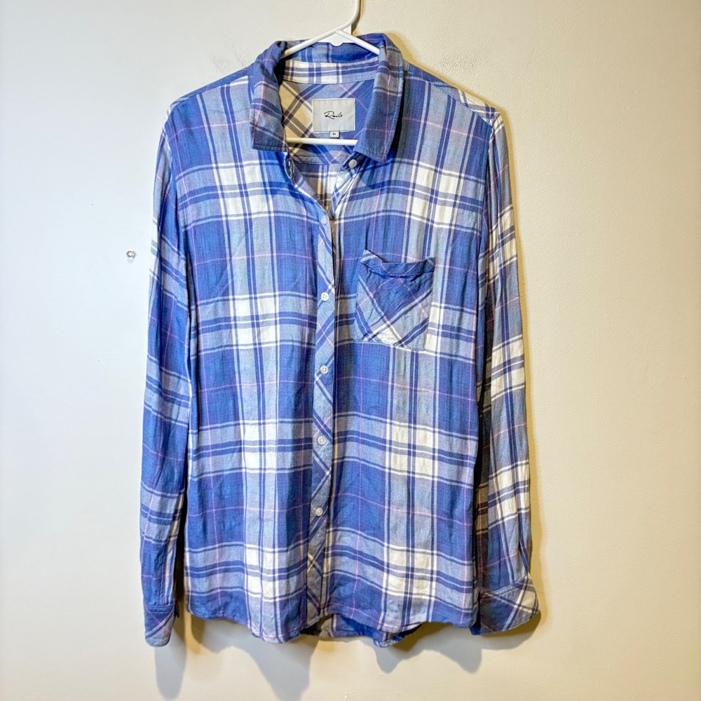 Rails Womens‎ Blue Plaid Button Up Shirt Long Sleeve Pocket Medium Rayon